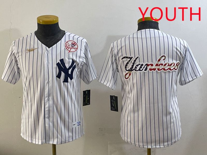 Youth 2025 New York Yankees Blank White Stripe Throwback Nike MLB Jersey style 31->youth mlb jersey->Youth Jersey